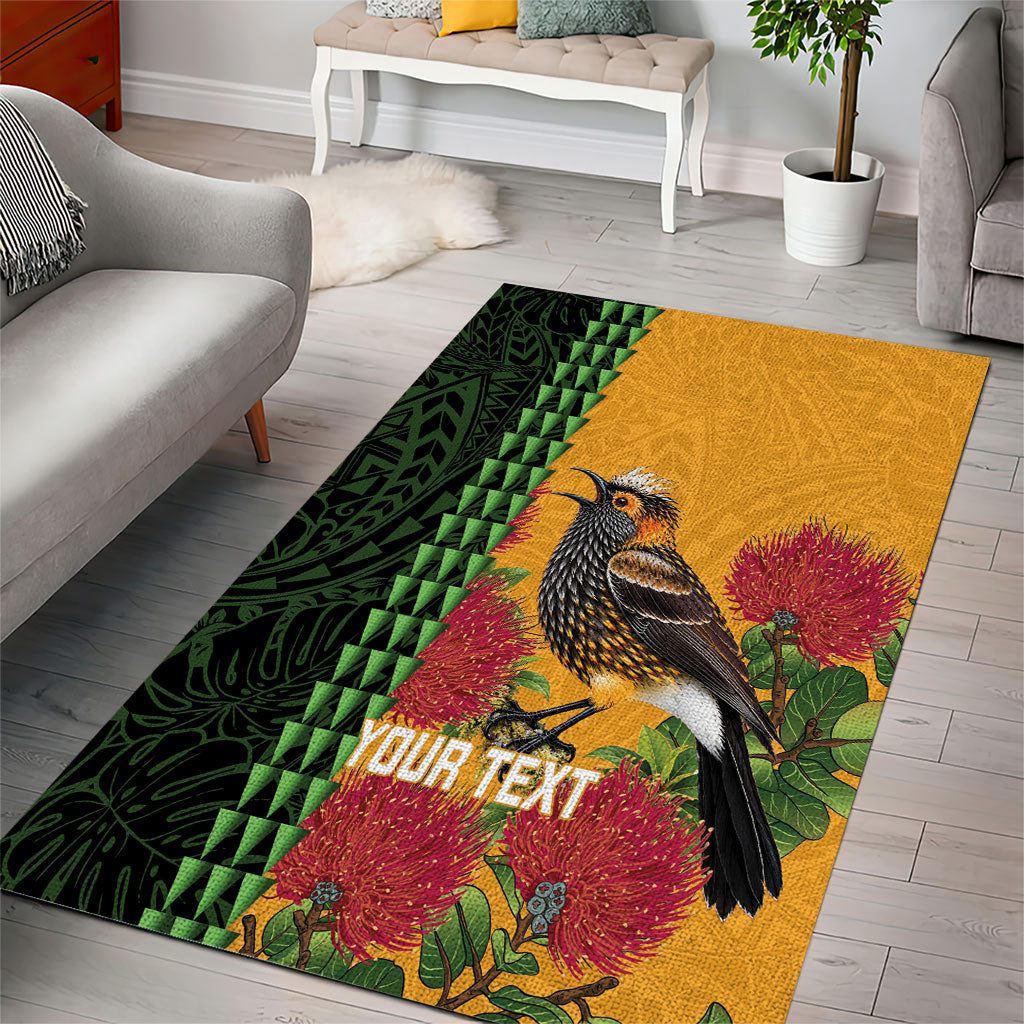 Personalized Hawaii Akohekohe Ohia Lehua Area Rug Crested Honeycreeper Kakau Hawaiian Pattern LT14 - Polynesian Pride