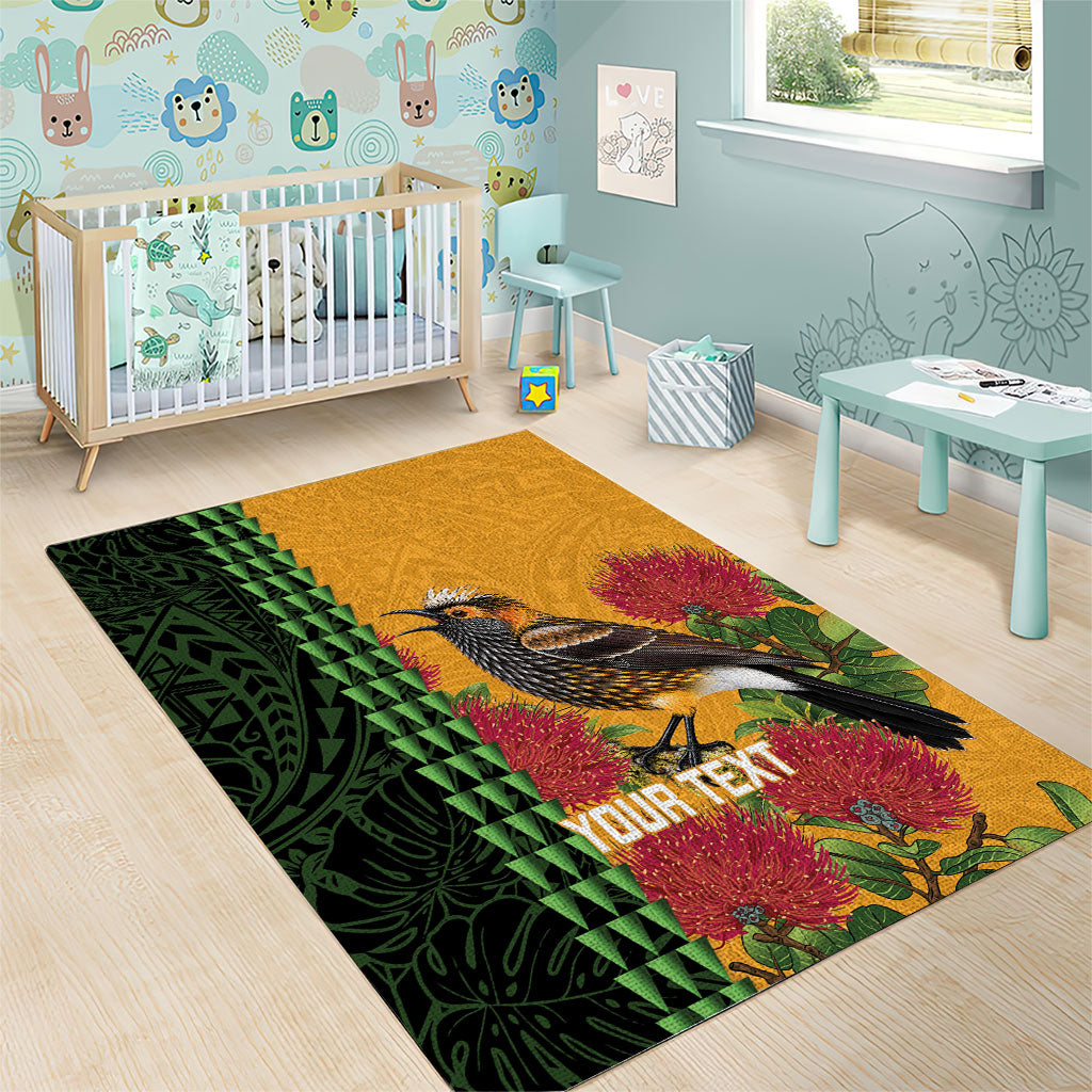 Personalized Hawaii Akohekohe Ohia Lehua Area Rug Crested Honeycreeper Kakau Hawaiian Pattern LT14 - Polynesian Pride