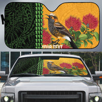 Personalized Hawaii Akohekohe Ohia Lehua Auto Sun Shade Crested Honeycreeper Kakau Hawaiian Pattern LT14 Orange - Polynesian Pride