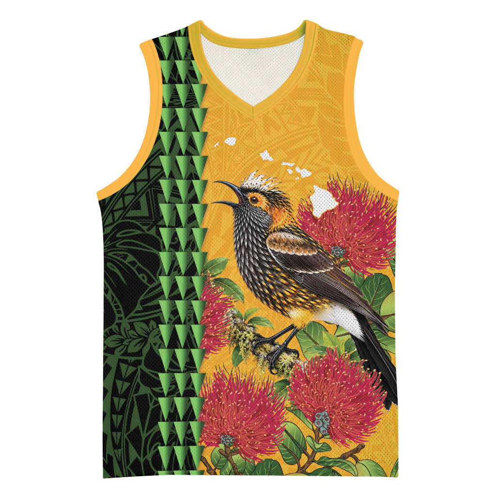 Personalized Hawaii Akohekohe Ohia Lehua Basketball Jersey Crested Honeycreeper Kakau Hawaiian Pattern LT14 Unisex Orange - Polynesian Pride