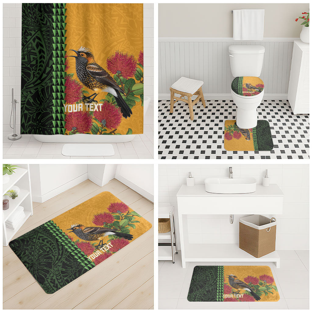 Personalized Hawaii Akohekohe Ohia Lehua Bathroom Set Crested Honeycreeper Kakau Hawaiian Pattern LT14 - Polynesian Pride