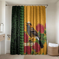 Personalized Hawaii Akohekohe Ohia Lehua Bathroom Set Crested Honeycreeper Kakau Hawaiian Pattern LT14 Shower Curtain Only Orange - Polynesian Pride