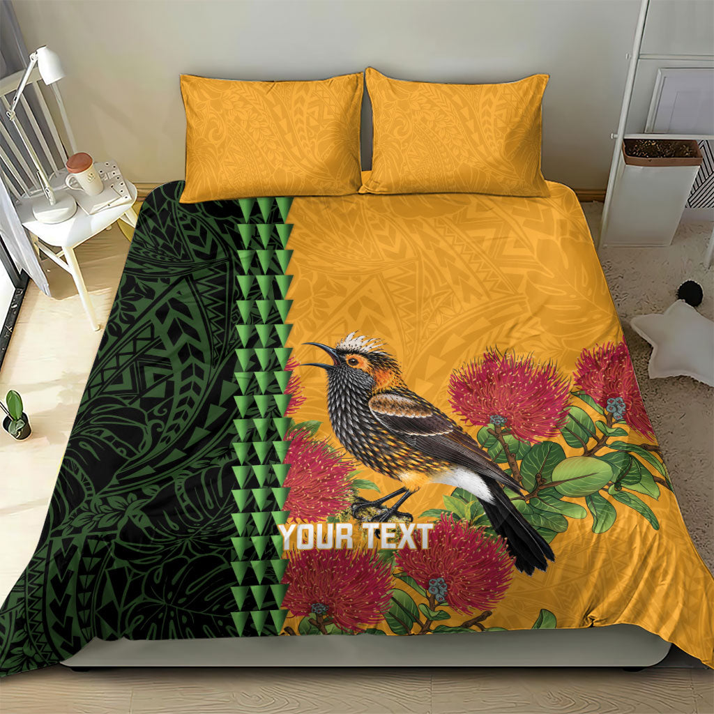 Personalized Hawaii Akohekohe Ohia Lehua Bedding Set Crested Honeycreeper Kakau Hawaiian Pattern LT14 - Polynesian Pride