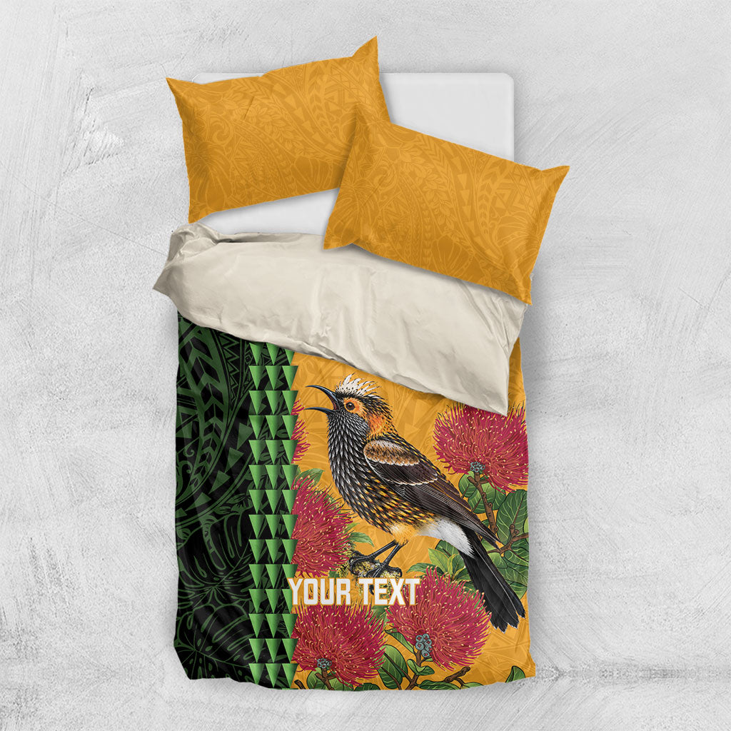 Personalized Hawaii Akohekohe Ohia Lehua Bedding Set Crested Honeycreeper Kakau Hawaiian Pattern LT14 US Twin 172cm x 218cm Orange - Polynesian Pride