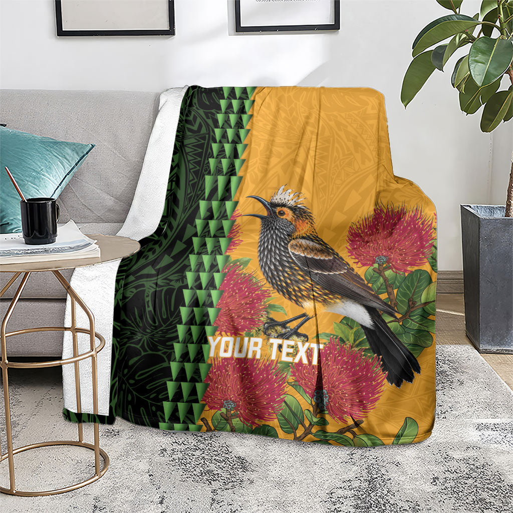 Personalized Hawaii Akohekohe Ohia Lehua Blanket Crested Honeycreeper Kakau Hawaiian Pattern LT14 - Polynesian Pride