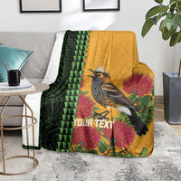 Personalized Hawaii Akohekohe Ohia Lehua Blanket Crested Honeycreeper Kakau Hawaiian Pattern LT14 - Polynesian Pride
