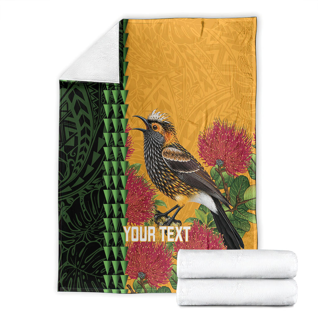 Personalized Hawaii Akohekohe Ohia Lehua Blanket Crested Honeycreeper Kakau Hawaiian Pattern LT14 - Polynesian Pride