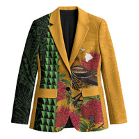Personalized Hawaii Akohekohe Ohia Lehua Blazer Crested Honeycreeper Kakau Hawaiian Pattern LT14 Unisex Orange - Polynesian Pride