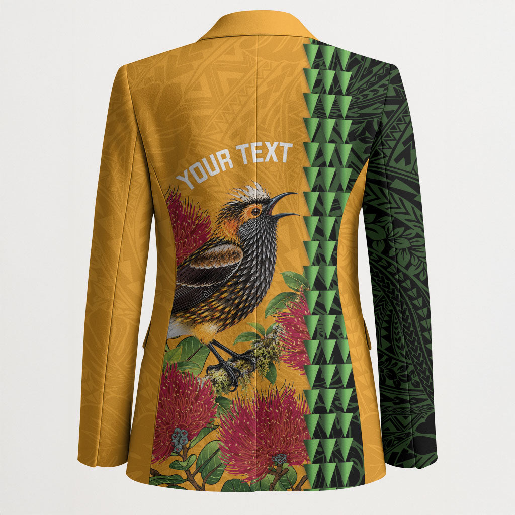 Personalized Hawaii Akohekohe Ohia Lehua Blazer Crested Honeycreeper Kakau Hawaiian Pattern LT14 - Polynesian Pride