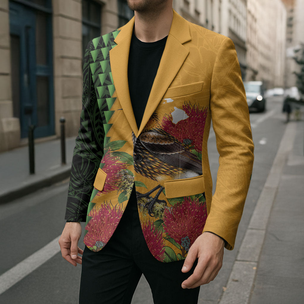 Personalized Hawaii Akohekohe Ohia Lehua Blazer Crested Honeycreeper Kakau Hawaiian Pattern LT14 - Polynesian Pride