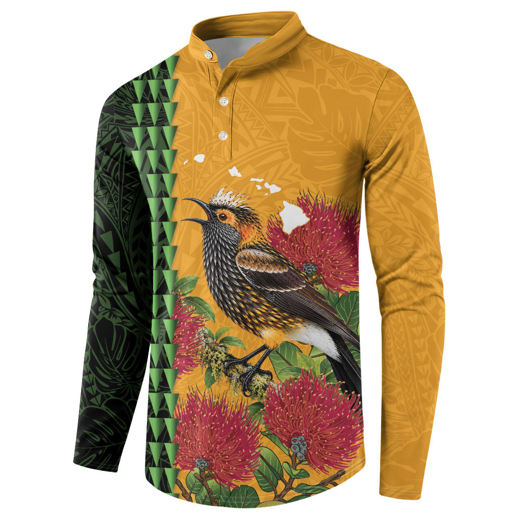 Personalized Hawaii Akohekohe Ohia Lehua Button Sweatshirt Crested Honeycreeper Kakau Hawaiian Pattern LT14 - Polynesian Pride