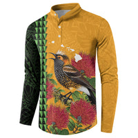 Personalized Hawaii Akohekohe Ohia Lehua Button Sweatshirt Crested Honeycreeper Kakau Hawaiian Pattern LT14 - Polynesian Pride