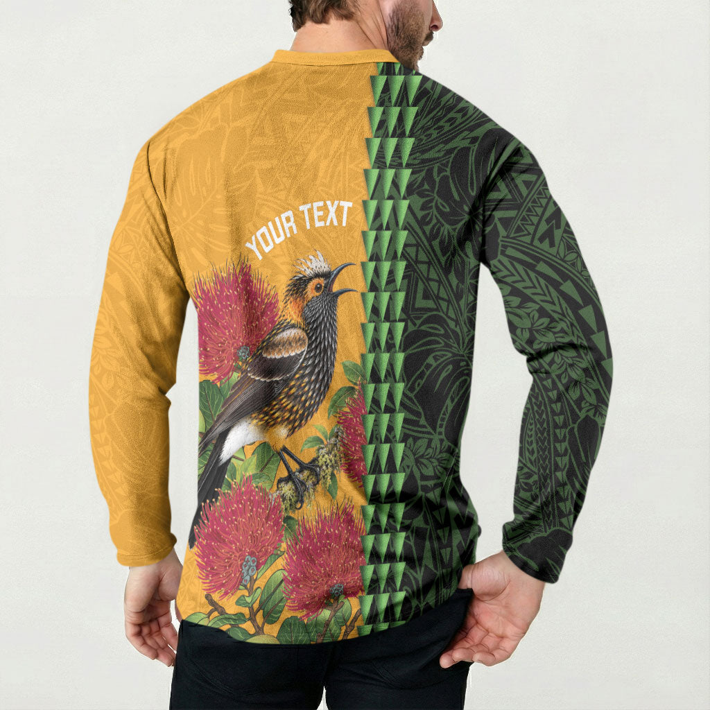 Personalized Hawaii Akohekohe Ohia Lehua Button Sweatshirt Crested Honeycreeper Kakau Hawaiian Pattern LT14 - Polynesian Pride