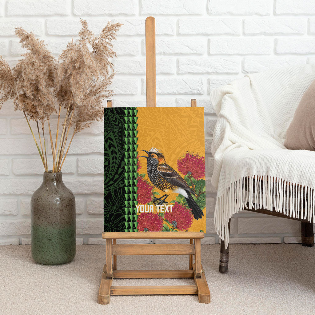 Personalized Hawaii Akohekohe Ohia Lehua Canvas Wall Art Crested Honeycreeper Kakau Hawaiian Pattern LT14 - Polynesian Pride