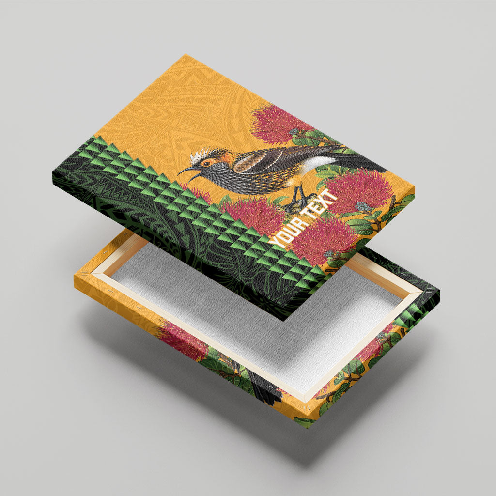Personalized Hawaii Akohekohe Ohia Lehua Canvas Wall Art Crested Honeycreeper Kakau Hawaiian Pattern LT14 - Polynesian Pride