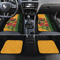 Personalized Hawaii Akohekohe Ohia Lehua Car Mats Crested Honeycreeper Kakau Hawaiian Pattern LT14 Set 4pcs Orange - Polynesian Pride