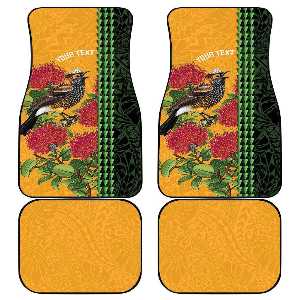 Personalized Hawaii Akohekohe Ohia Lehua Car Mats Crested Honeycreeper Kakau Hawaiian Pattern LT14 - Polynesian Pride