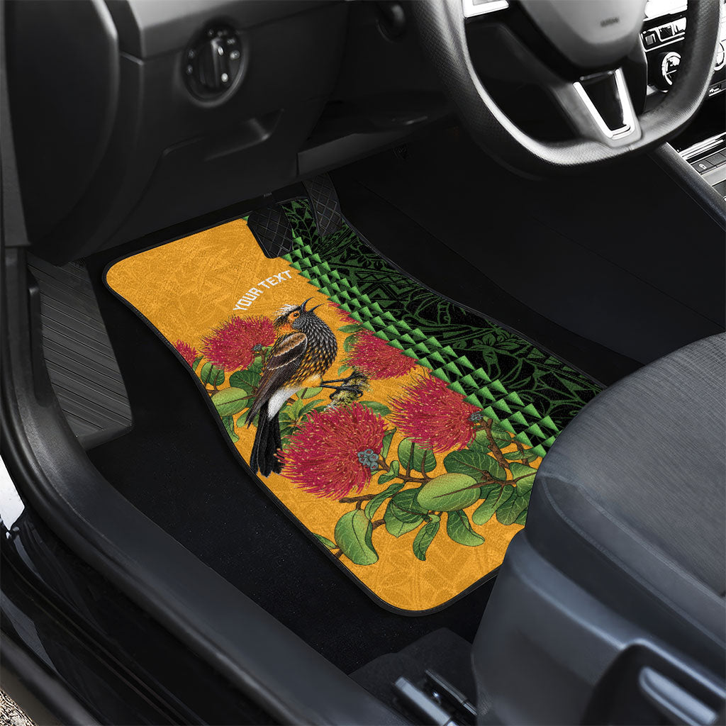 Personalized Hawaii Akohekohe Ohia Lehua Car Mats Crested Honeycreeper Kakau Hawaiian Pattern LT14 - Polynesian Pride
