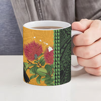 Personalized Hawaii Akohekohe Ohia Lehua Ceramic Mug Crested Honeycreeper Kakau Hawaiian Pattern LT14 - Polynesian Pride