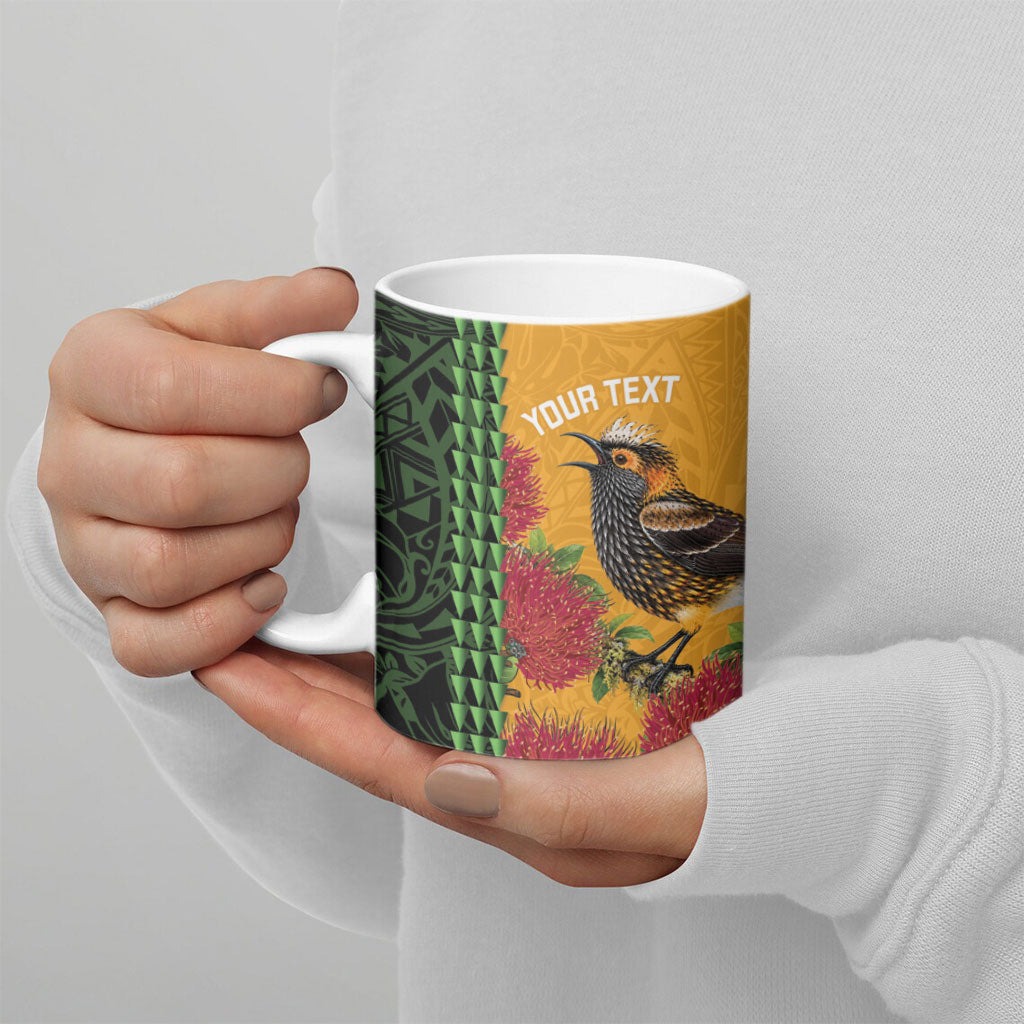 Personalized Hawaii Akohekohe Ohia Lehua Ceramic Mug Crested Honeycreeper Kakau Hawaiian Pattern LT14 - Polynesian Pride