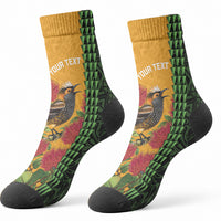 Personalized Hawaii Akohekohe Ohia Lehua Crew Socks Crested Honeycreeper Kakau Hawaiian Pattern LT14 - Polynesian Pride