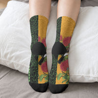 Personalized Hawaii Akohekohe Ohia Lehua Crew Socks Crested Honeycreeper Kakau Hawaiian Pattern LT14 - Polynesian Pride