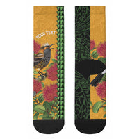 Personalized Hawaii Akohekohe Ohia Lehua Crew Socks Crested Honeycreeper Kakau Hawaiian Pattern LT14 - Polynesian Pride