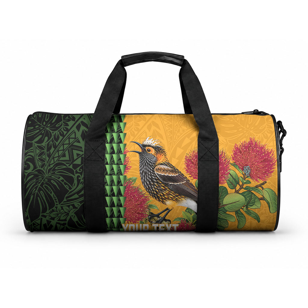 Personalized Hawaii Akohekohe Ohia Lehua Duffle Bag Crested Honeycreeper Kakau Hawaiian Pattern LT14 One size Orange - Polynesian Pride