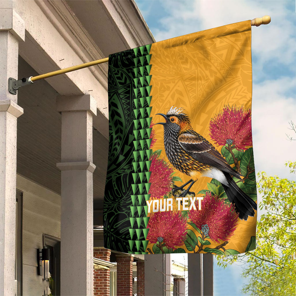 Personalized Hawaii Akohekohe Ohia Lehua Garden Flag Crested Honeycreeper Kakau Hawaiian Pattern LT14 House Flag Orange - Polynesian Pride