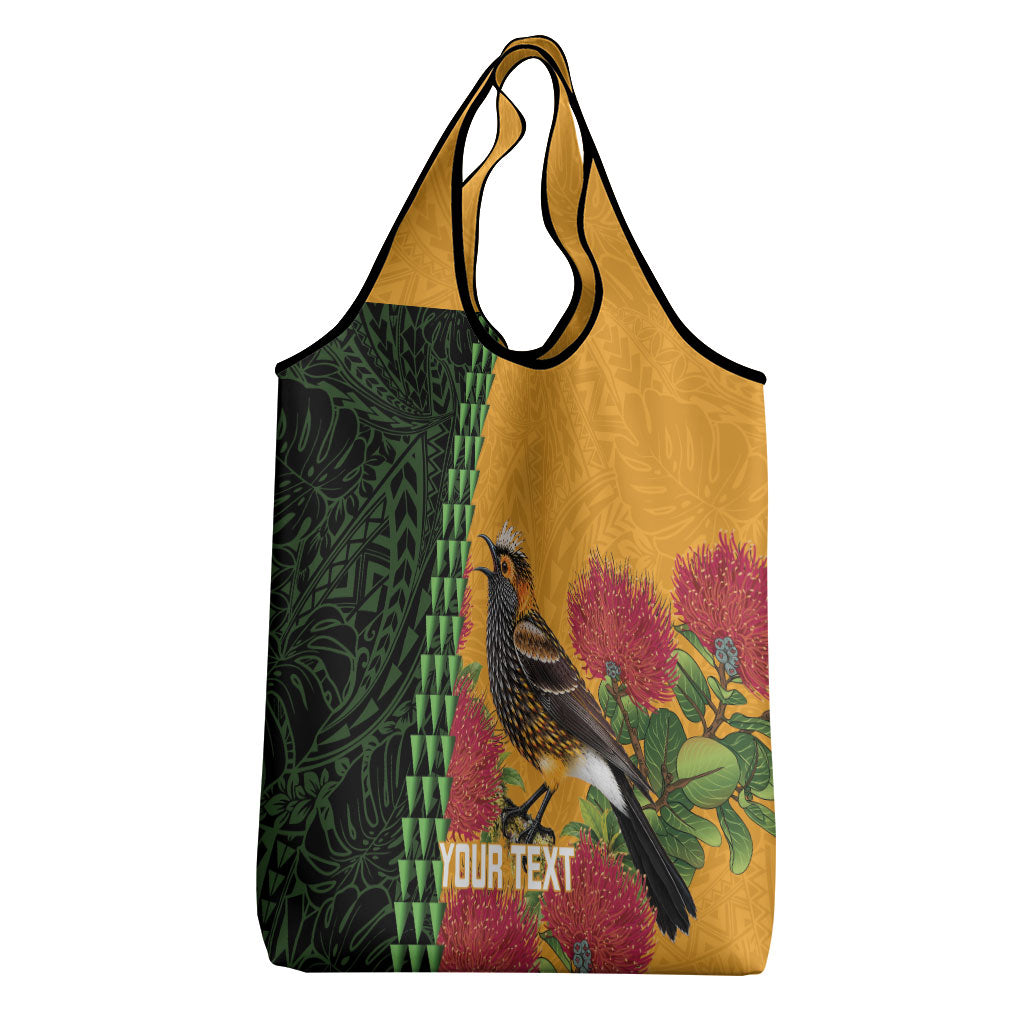 Personalized Hawaii Akohekohe Ohia Lehua Grocery Bag Crested Honeycreeper Kakau Hawaiian Pattern LT14 - Polynesian Pride