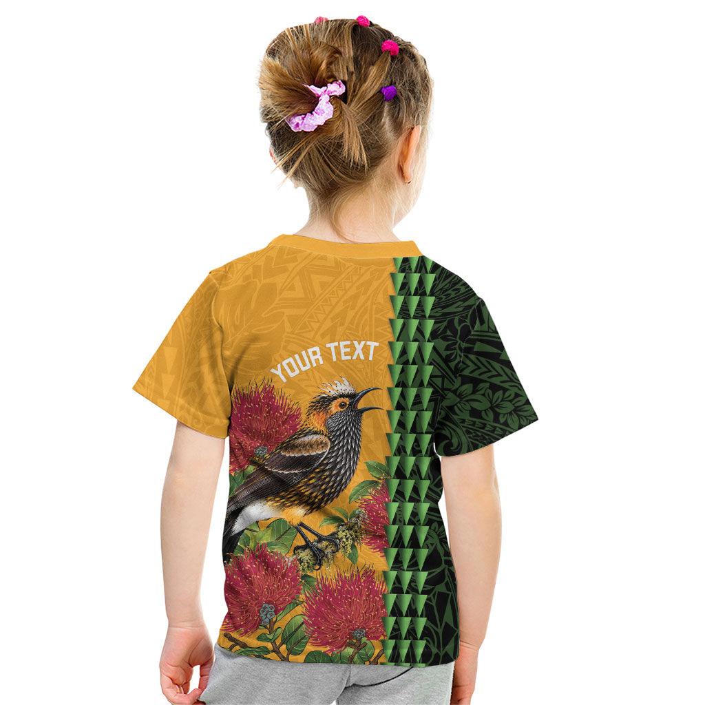 Personalized Hawaii Akohekohe Ohia Lehua Kid T Shirt Crested Honeycreeper Kakau Hawaiian Pattern LT14 - Polynesian Pride
