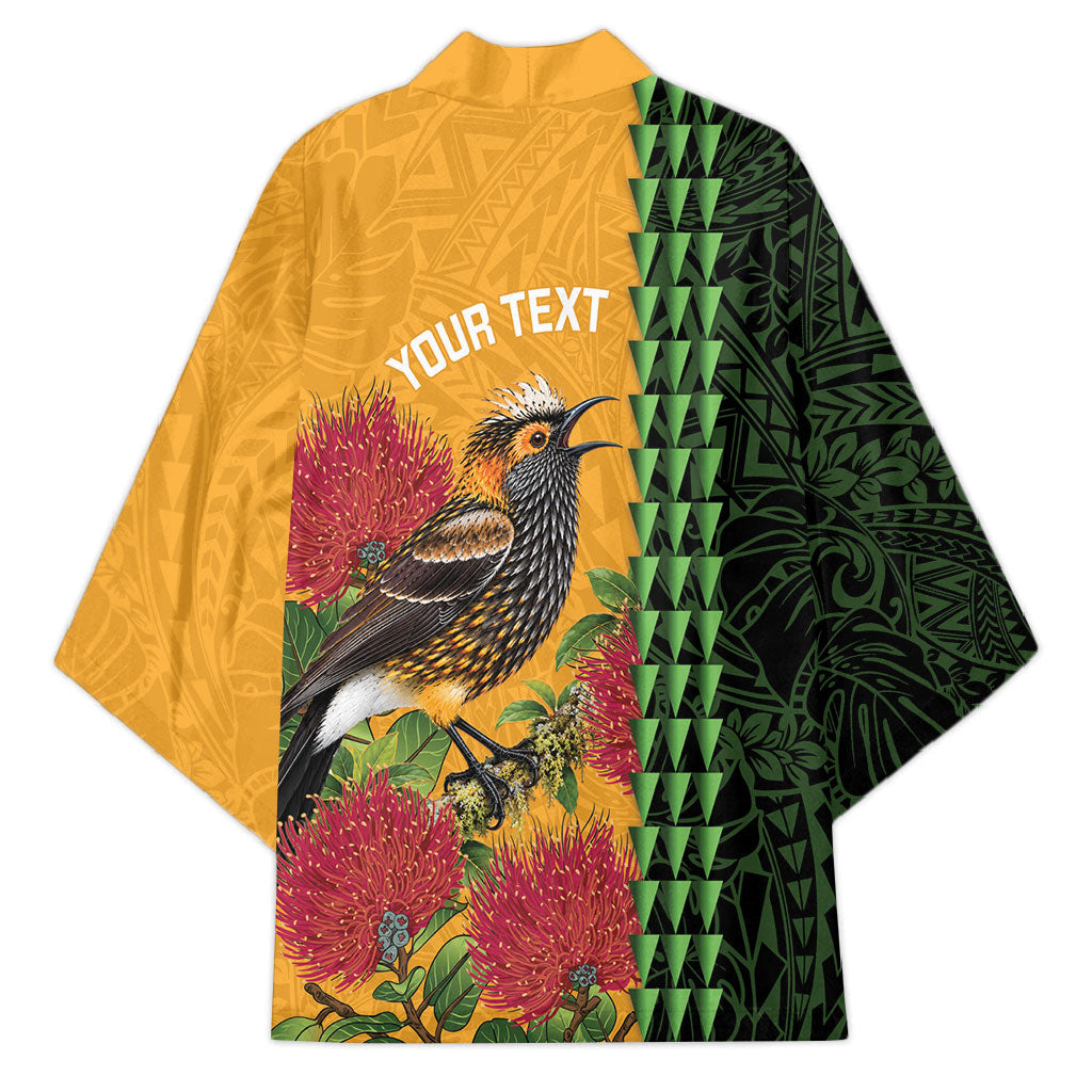 Personalized Hawaii Akohekohe Ohia Lehua Kimono Crested Honeycreeper Kakau Hawaiian Pattern LT14 - Polynesian Pride