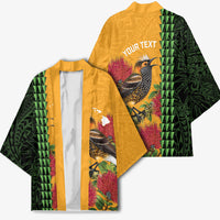 Personalized Hawaii Akohekohe Ohia Lehua Kimono Crested Honeycreeper Kakau Hawaiian Pattern LT14 - Polynesian Pride