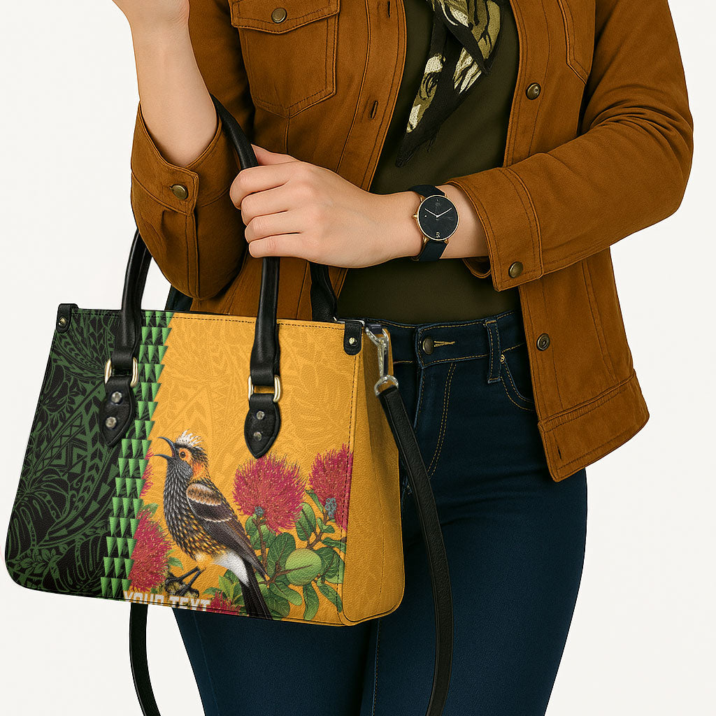 Personalized Hawaii Akohekohe Ohia Lehua Leather Bag Crested Honeycreeper Kakau Hawaiian Pattern LT14 - Polynesian Pride