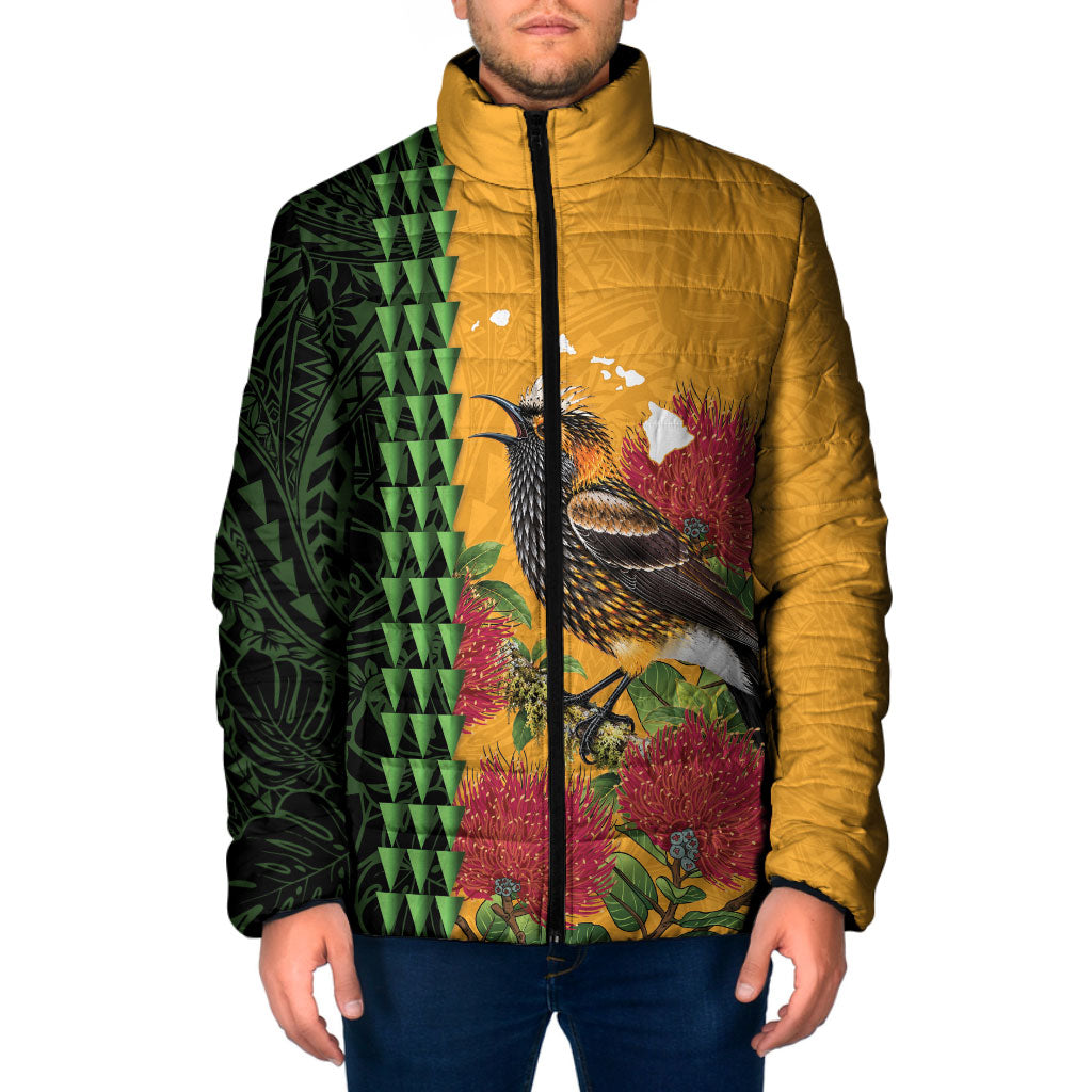 Personalized Hawaii Akohekohe Ohia Lehua Padded Jacket Crested Honeycreeper Kakau Hawaiian Pattern LT14 Men Orange - Polynesian Pride