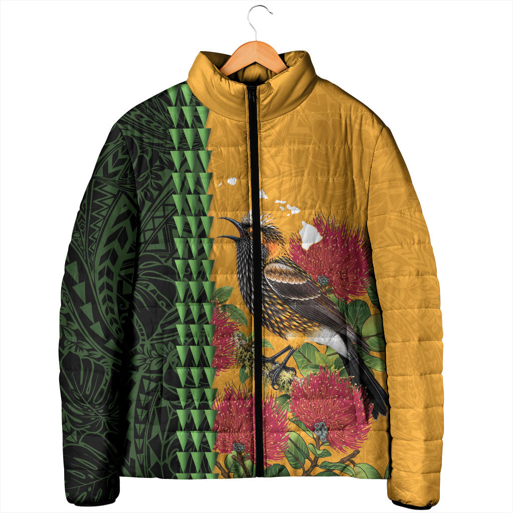 Personalized Hawaii Akohekohe Ohia Lehua Padded Jacket Crested Honeycreeper Kakau Hawaiian Pattern LT14 - Polynesian Pride