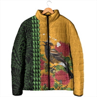 Personalized Hawaii Akohekohe Ohia Lehua Padded Jacket Crested Honeycreeper Kakau Hawaiian Pattern LT14 - Polynesian Pride
