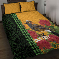 Personalized Hawaii Akohekohe Ohia Lehua Quilt Bed Set Crested Honeycreeper Kakau Hawaiian Pattern LT14 Orange - Polynesian Pride