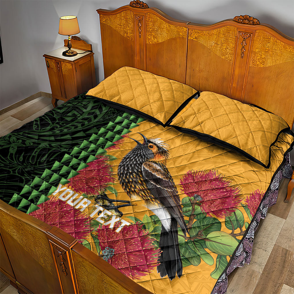 Personalized Hawaii Akohekohe Ohia Lehua Quilt Bed Set Crested Honeycreeper Kakau Hawaiian Pattern LT14 - Polynesian Pride