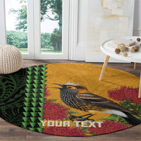 Personalized Hawaii Akohekohe Ohia Lehua Round Carpet Crested Honeycreeper Kakau Hawaiian Pattern LT14 - Polynesian Pride
