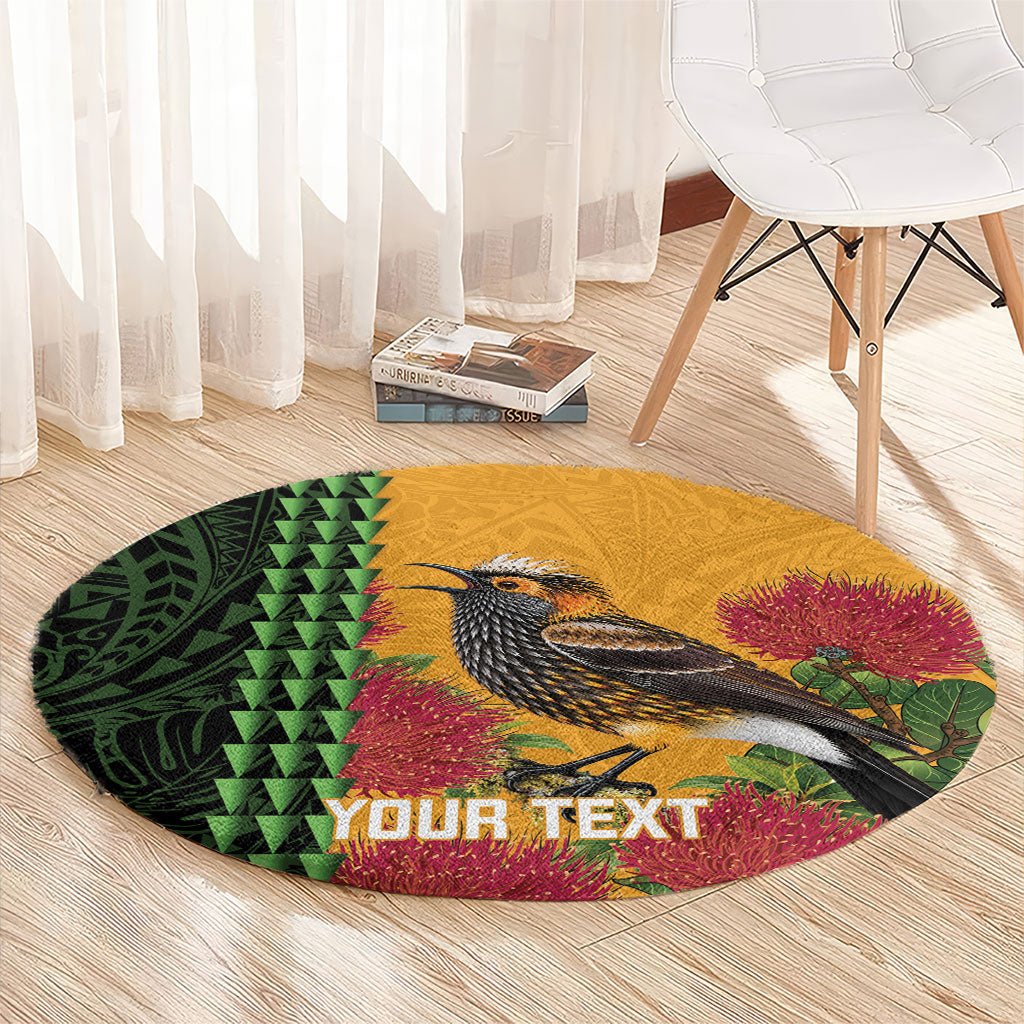 Personalized Hawaii Akohekohe Ohia Lehua Round Carpet Crested Honeycreeper Kakau Hawaiian Pattern LT14 - Polynesian Pride