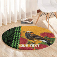 Personalized Hawaii Akohekohe Ohia Lehua Round Carpet Crested Honeycreeper Kakau Hawaiian Pattern LT14 - Polynesian Pride