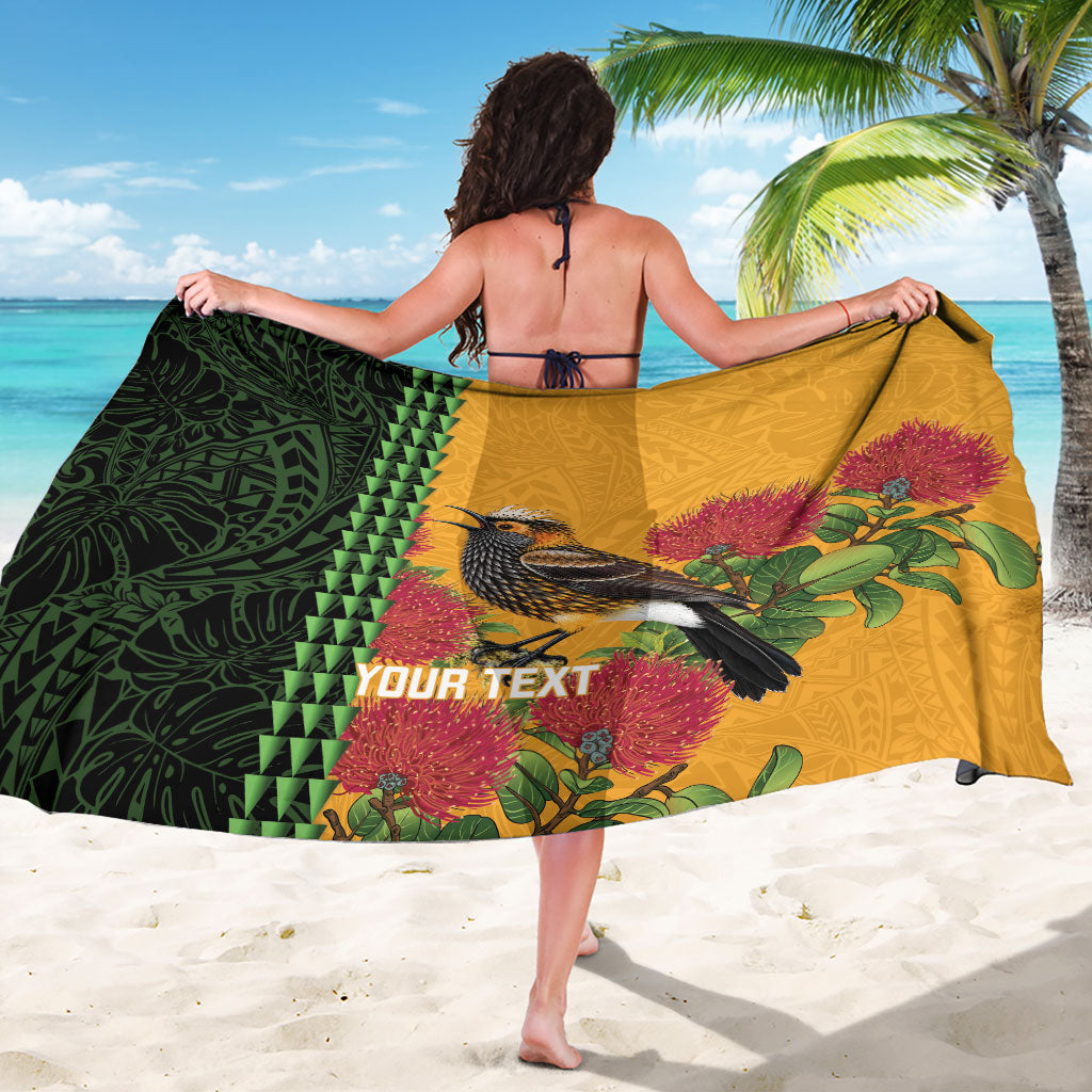 Personalized Hawaii Akohekohe Ohia Lehua Sarong Crested Honeycreeper Kakau Hawaiian Pattern LT14 - Polynesian Pride
