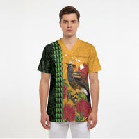 Personalized Hawaii Akohekohe Ohia Lehua Scrub Top Crested Honeycreeper Kakau Hawaiian Pattern LT14 - Polynesian Pride