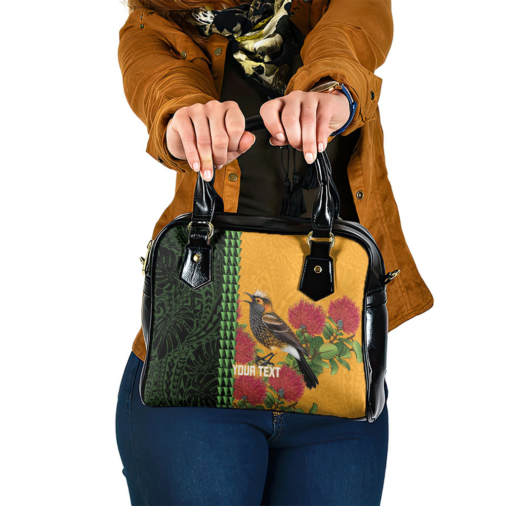 Personalized Hawaii Akohekohe Ohia Lehua Shoulder Handbag Crested Honeycreeper Kakau Hawaiian Pattern LT14 One Size Orange - Polynesian Pride