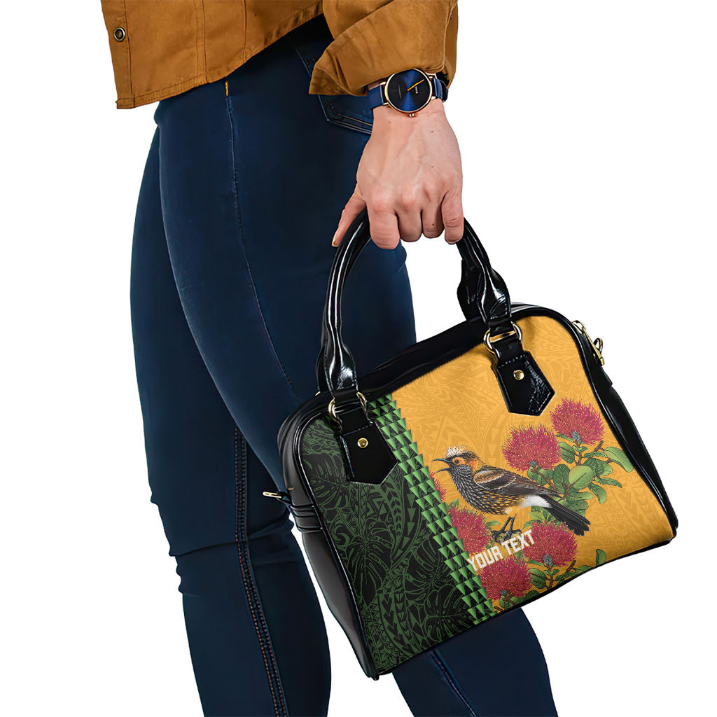 Personalized Hawaii Akohekohe Ohia Lehua Shoulder Handbag Crested Honeycreeper Kakau Hawaiian Pattern LT14 - Polynesian Pride