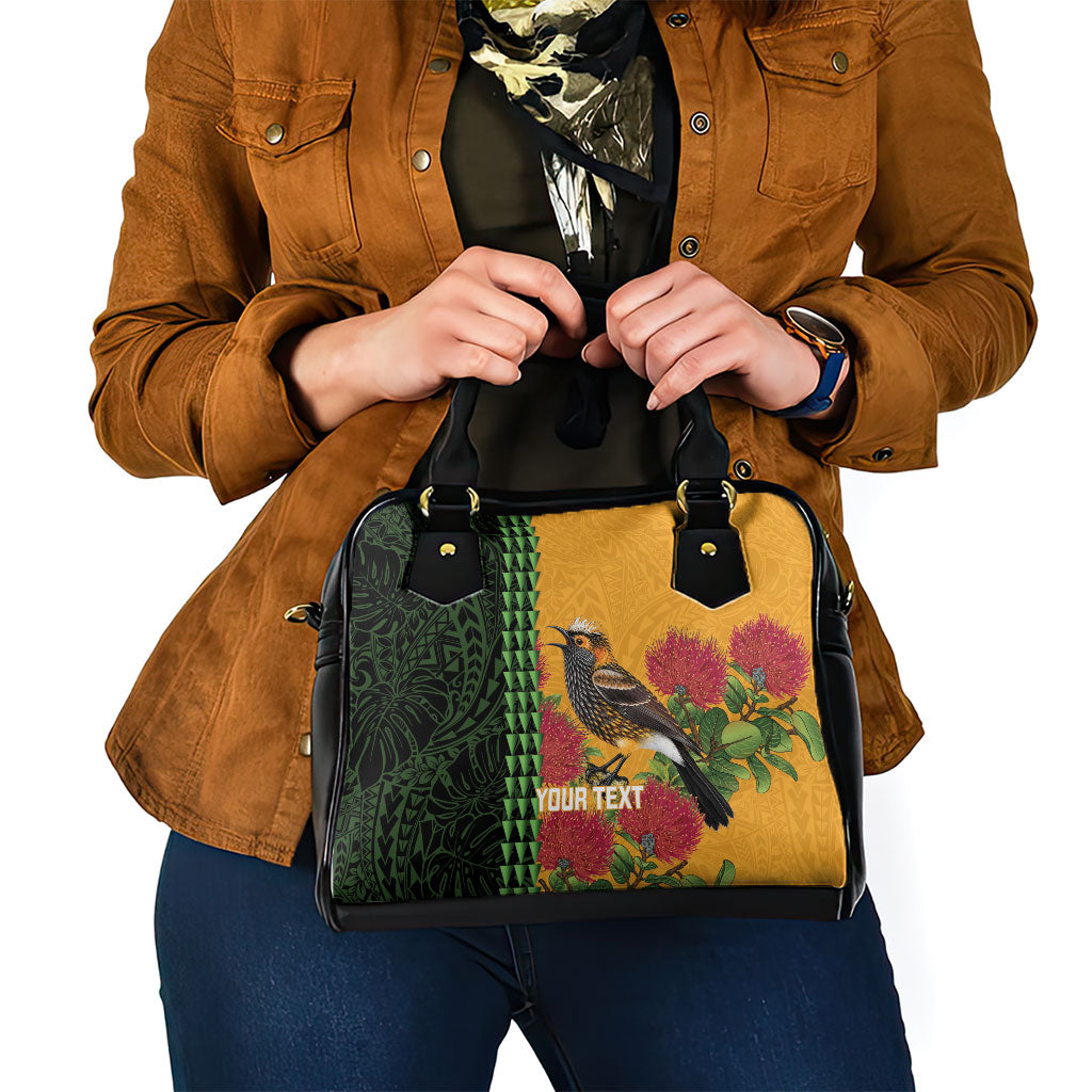 Personalized Hawaii Akohekohe Ohia Lehua Shoulder Handbag Crested Honeycreeper Kakau Hawaiian Pattern LT14 - Polynesian Pride
