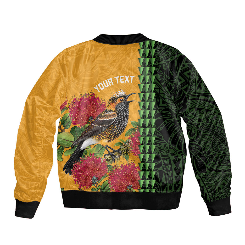 Personalized Hawaii Akohekohe Ohia Lehua Sleeve Zip Bomber Jacket Crested Honeycreeper Kakau Hawaiian Pattern LT14 - Polynesian Pride