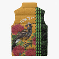 Personalized Hawaii Akohekohe Ohia Lehua Sleeveless Puffer Jacket Crested Honeycreeper Kakau Hawaiian Pattern LT14 - Polynesian Pride