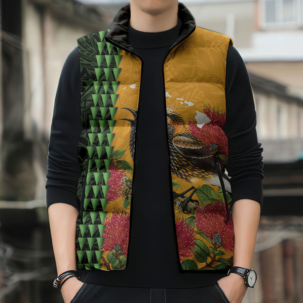 Personalized Hawaii Akohekohe Ohia Lehua Sleeveless Puffer Jacket Crested Honeycreeper Kakau Hawaiian Pattern LT14 - Polynesian Pride